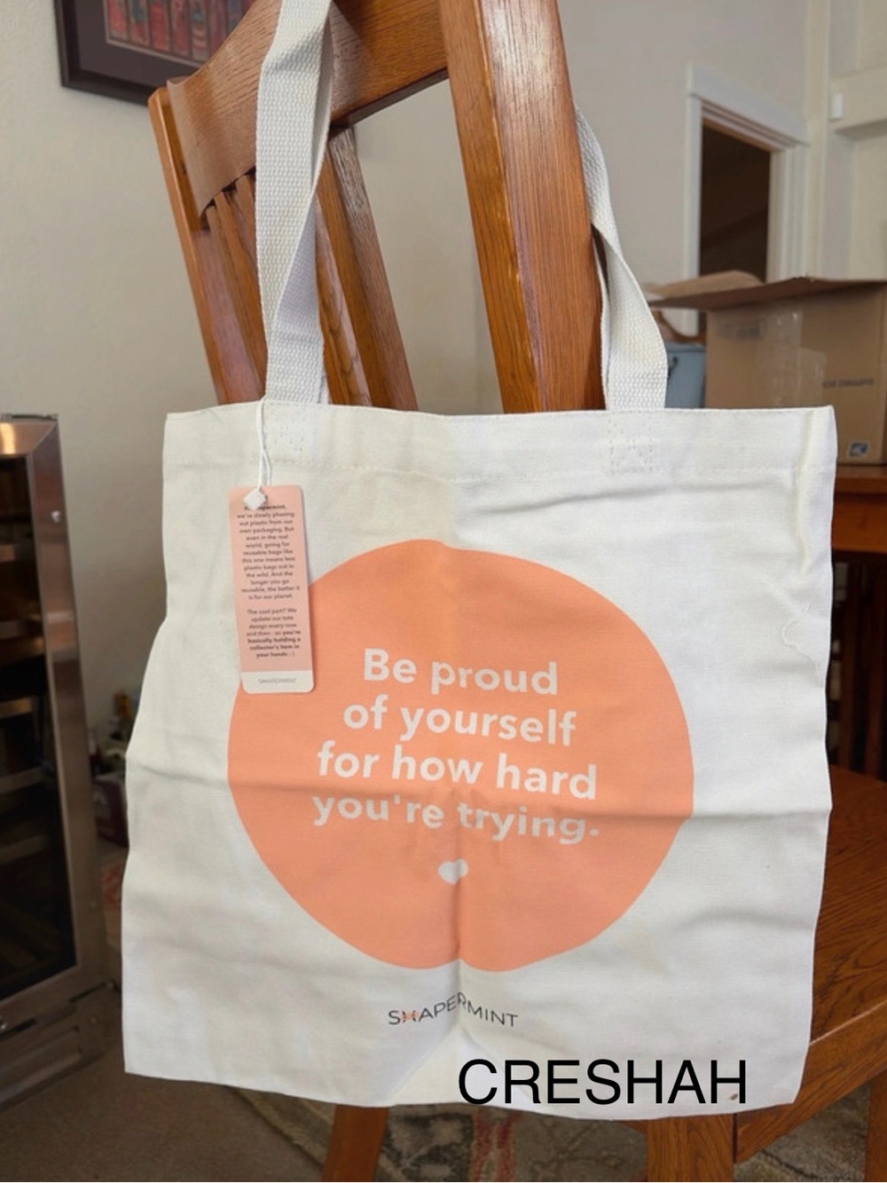 Shapermint White Tote Bag with Peach Motivational Circle